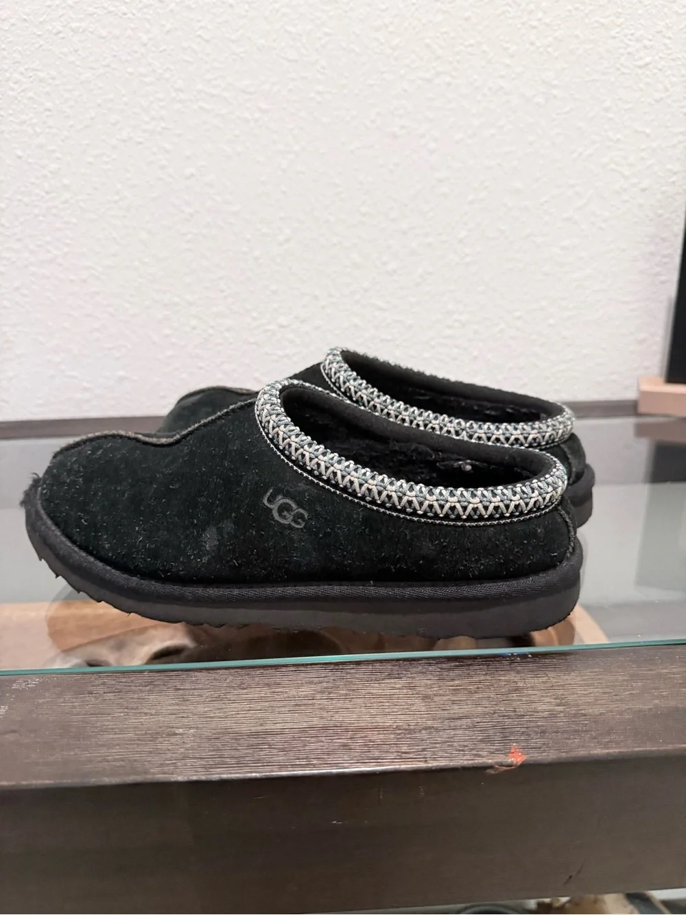 UGG Kids Black Slip-On Suede Clogs with Braided Trim